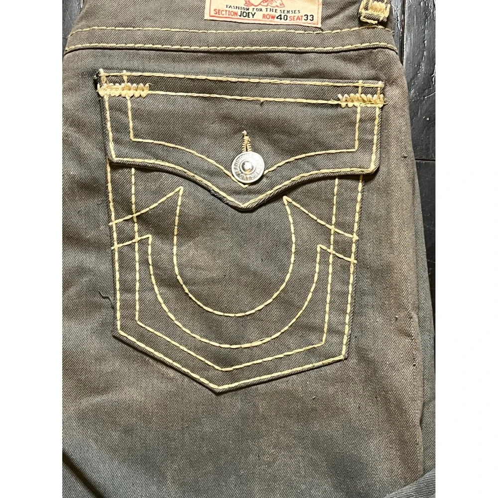 True Religion Joey Super T Grey Flare Jeans Mens 40 Made in USA Low Rise Denim